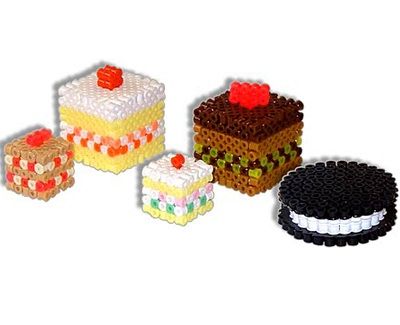 Food accessories Perler Food, Melted Bead Crafts, Perler 3d, Beads Perler, Melty Bead Patterns, 3d Perler Bead, Fusion Beads, Perler Crafts, 3d Cake