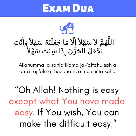 Here is a dua you can recite to help you prepare for exams, midterms, tests, practicals or any other assessment you are preparing for. It has a beautiful meaning and is worth memorizing. May Allah make our difficulties easy for us. Make sure you read these duas with sincerity and conviction. Dua Before Studying, Dua For Exams, Dua For Studying, Quranic Duas, Exam Prayer, Anime Lifestyle, Islam Motivation, Good Luck For Exams, Islam Dua