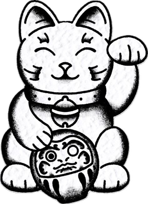 Lucky Cat Tattoo Traditional, Japanese Cat Tattoo, Lucky Cat Tattoo, Cute Tats, Cat Tattoo Designs, Japanese Cat, Japan Tattoo, Design Drawings, Tattoos Ideas