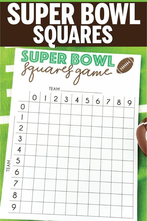 Free printable Super Bowl squares game board! Perfect for any some Super Bowl fun or really watching any football game! Superbowl Betting Board, Superbowl Pool Squares, Super Bowl Betting Board, Super Bowl Fundraiser Ideas, Printable Football Squares, Super Bowl Squares Printable, Football Pool Template Free Printable, Free Printable Football Squares, Superbowl Squares Template