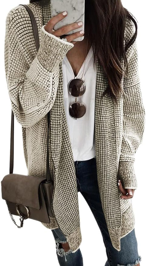 This chunky cardigan for women is versatile enough to serve as one of your go-to winter coats for women. It's suitable for a variety of settings, including daily wear, office, school, parties, vacations, outdoor activities, and city streets. #FoundOnAmazon Dik Vest, Plaid Sweater Coat, Winter Sweater Coat, Plaid Overalls, Waffle Cardigan, Long Oversized Cardigan, Trendy Cardigans, Chunky Sweater Cardigan, Knit Sweater Coat