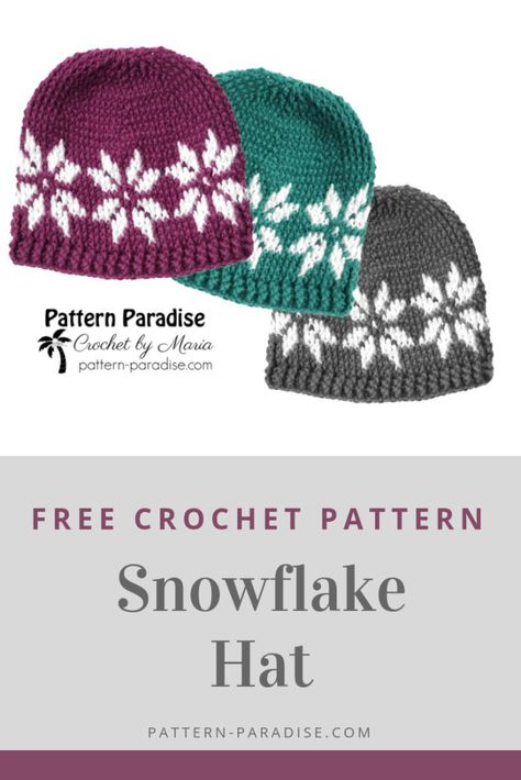 Free Crochet Pattern: Snowflake Hat | Pattern Paradise Oggie Boggie Crochet Hat, Fair Isle Crochet Pattern, Hats Ideas, Crochet Adult Hat, Beau Crochet, Confection Au Crochet, Tutorial Ideas, Crochet Hat Free, Crochet Knit Hat