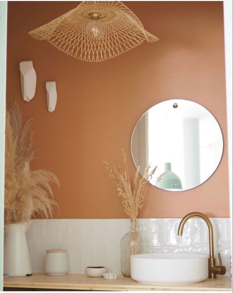 Salmon Color Bathroom, Terracotta Bathroom Decor, Bathroom Tiles Painting, Bathroom Tile Hexagon, Terracotta Bathroom Ideas, Hexagon Bathroom Tile, Tiles Painting, Hexagon Bathroom, Terracotta Bathroom