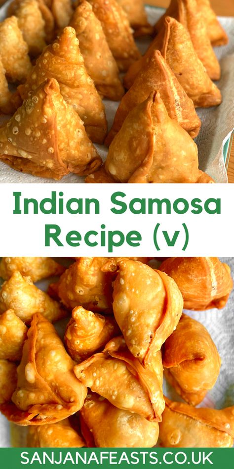 Pile of triangular Indian samosas with homemade pastry