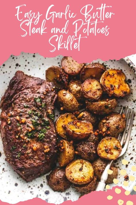 Easy Garlic Butter Steak and Potatoes Skillet 😋 #dinner #food #allrecipes #food #recipes #foodies #foodporn Juicy Steak Bites, Steak And Potatoes Skillet, Garlic Butter Steak And Potatoes, Butter Steak And Potatoes, Fast Dinner Ideas, Easy Garlic Butter, Potatoes Skillet, Golden Potatoes, Steak And Potatoes