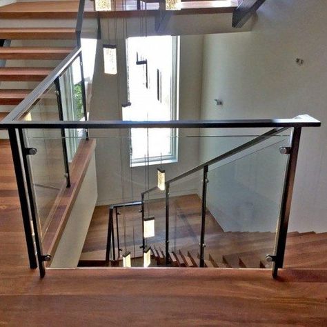 Glass Handrail Systems | Residential Gallery | Anchor-Ventana Glass Wooden Staircase Railing, Indoor Stair Railing, Glass Staircase Railing, Glass Railing Stairs, Stair Railing Kits, Glass Handrail, Indoor Railing, Interior Stair Railing, Glass Railing System