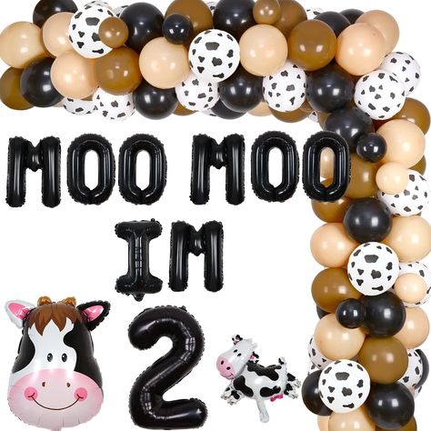 Moo Moo I’m Two Birthday Party, Cow 2nd Birthday Party Boy, Moo Moo Im 2, Farm Theme 2nd Birthday Boy, Farm Animal 2nd Birthday Party, Moo Moo Im Two Birthday, Farm Animal 2nd Birthday, Moo Moo Im Two, Cow Balloon Garland