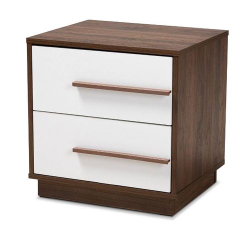 Mette Walnut Finished Wood Nightstand White - Baxton Studio : Target Walnut Wood Nightstand, Bedside Table Contemporary, Brown Nightstands, Walnut Nightstand, White Nightstand, 2 Drawer Nightstand, Baxton Studio, Modern Nightstand, Modern Dresser