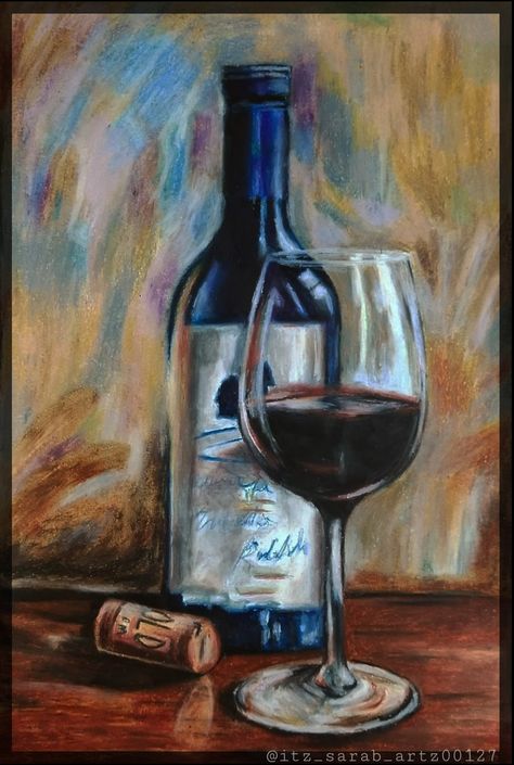 Oil Pastel Glass Drawing, Still Life Oil Pastel, Wine Bottle Drawing, Oil Pastel Still Life, Art Igcse, Oil Pastel Crayons, Candle Drawing, Chalk Pastel Art, Bottle Drawing