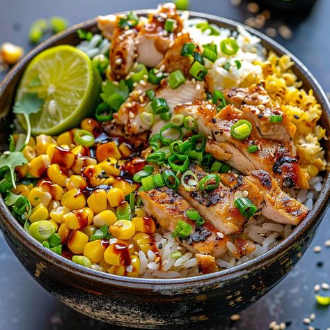 Street Corn Chicken Rice Bowl Recipe Grilled Chicken Rice Bowl, Honey Chicken Rice Bowl, Chicken Street Corn Bowl, Chicken And Rice Bowl Mexican, Chicken Curry Rice Bowl, Crispy Chicken Rice Bowl, Street Corn Rice Chicken Bowl, Street Corn Chicken Bowl, Street Corn Rice Bowl