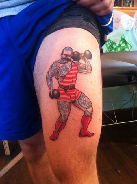 Strongman Tattoo, Traditional Tattoo Man, Circus Strongman, Circus Tattoo, Liberty Tattoo, Tatoo Styles, Vintage Style Tattoos, Facial Tattoos, American Tattoos