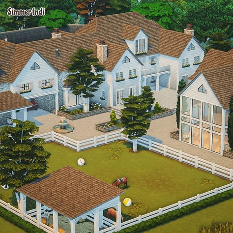 Sims 4 Cats And Dogs House, Sims 4 Ranch Build, House With Stables, Sims Architecture, Sims 4 Horse Ranch, Celebrity House, Brindleton Bay, Luxury Horse, Modern Ranch House