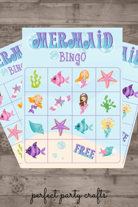 Mermaid Games For Party, Mermaid Birthday Party Activities, Mermaid Birthday Party Games, Mermaid Games, Mermaid Party Games, West Jordan Utah, Mermaid Pool Parties, Bingo For Kids, Ocean Birthday Party