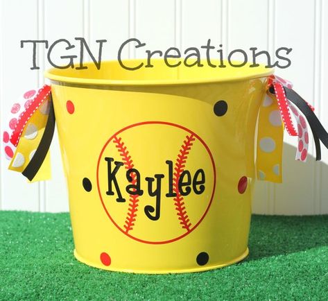 Baseball Easter Basket, Sports Easter Basket, Softball Treats, Easter Pail, Baseball Monogram, Basket Diy, Soccer Stuff, Softball Gifts, Easter Morning