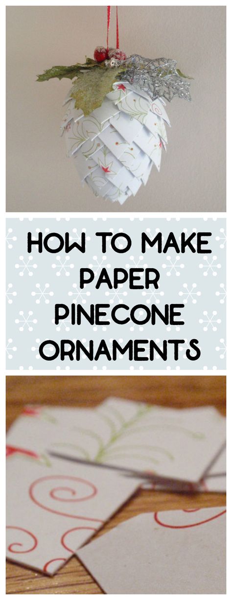 Diy Paper Pinecones, Diy Simple Ornaments, Christmas Craft Paper Ideas, Paper Xmas Decorations Diy, Paper Pinecones Diy, Origami Pinecone, Styrofoam Christmas Ornaments Diy, Diy Ribbon Ornaments, Egg Ornaments Diy