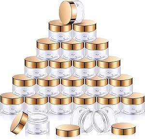 SATINIOR 24 Pieces Empty Clear Plastic Jars with Lids Round Storage Containers Wide-Mouth for Beauty Product Cosmetic Cream Lotion Liquid Butter Craft and Food (Gold Lid,1 oz) Chapstick Diy, Liquid Butter, Make Your Own Deodorant, Plastic Jars With Lids, Deodorant Containers, Plastic Containers With Lids, Crayon Lipstick, Lip Balm Tubes, Round Storage