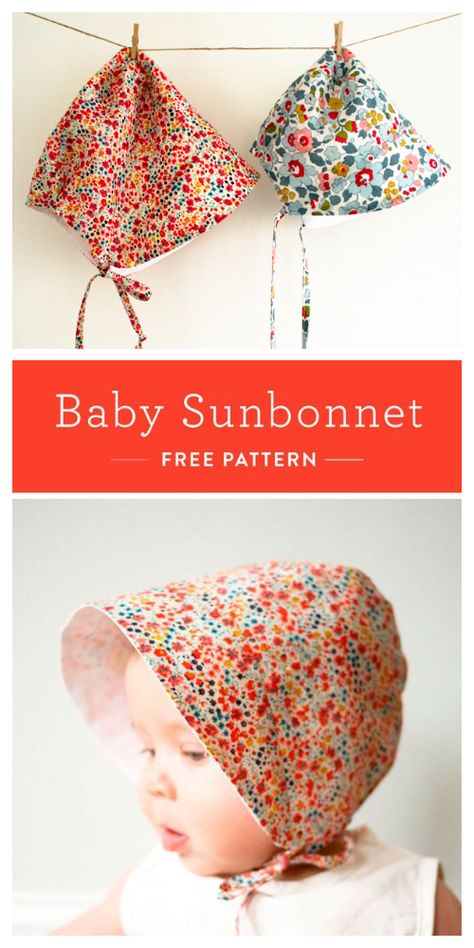 5 Baby Sun Bonnet Free Sewing Patterns | Fabric Art DIY Gifts For A New Mom, Perlengkapan Bayi Diy, Baby Sun Bonnet, Baby Bonnet Pattern, Pola Topi, Couture Bb, Baby Clothes Patterns Sewing, Diy Sewing Gifts, Bonnet Pattern