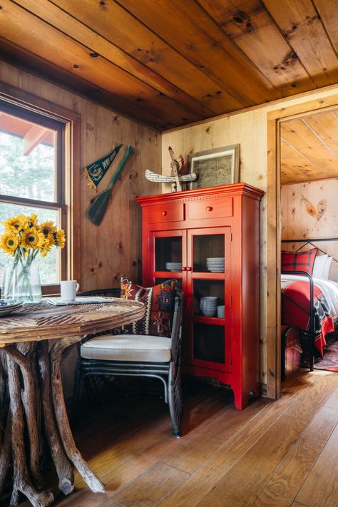 Northwoods Island Home | Peabody's Interiors Cozy Cabin In The Woods, Cabin Interior Design, Cabin Living Room, Cabin Aesthetic, Cabin Inspiration, Cabin Bedroom, Maine Cottage, Vacation Cottage, Cottages And Bungalows