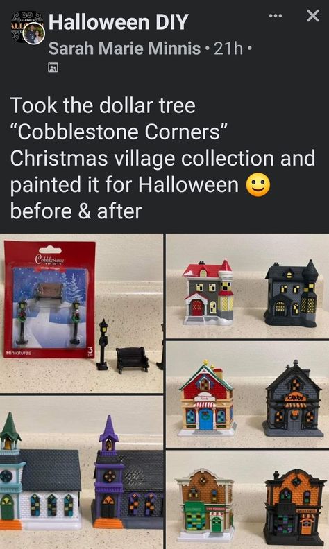 Halloween Mini Haunted Houses, Halloween House Village, Cute Halloween Village, Dollar Tree Spooky Decor, Halloween Village Ideas, Halloween Houses Diy, Diy Mini Haunted House, Diy Halloween Village Houses, Halloween Dollhouse Diy