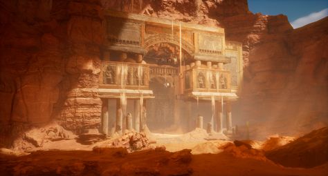 ArtStation - - The desert temple of Dinarah - Desert Monastery Fantasy Art, Desert Temple Fantasy Art, Desert Temple Concept Art, Desert City Fantasy Art, Desert Fantasy Art, Temple Template, Egyptian Buildings, Fantasy Temple, Desert Kingdom