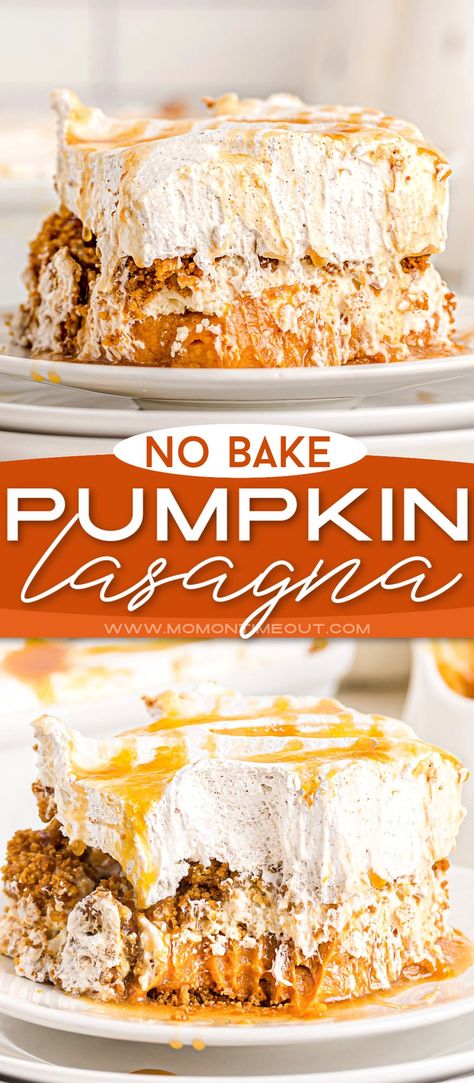 Pumpkin Lasagna Dessert, Lasagna Dessert, Dessert Lasagna, Pumpkin Lasagna, No Bake Pumpkin, Bake Easy, Thanksgiving Desserts Easy, Pumpkin Pudding, Pumpkin Chocolate Chip Bread