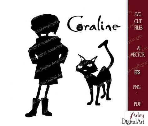 Coraline Silhouette, Coraline And Cat, Coraline Movie Poster, Coraline Birthday, Coraline Wybie, Birthday Brother In Law, Coraline Cat, Gothic Characters, Coraline And Wybie