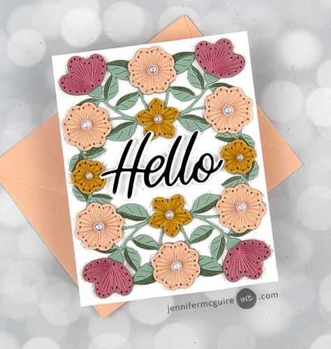 Stitching On Paper, Jennifer Mcguire Ink, Embroidery Cards, Jennifer Mcguire, Stitching Cards, Spellbinders Cards, Tape Crafts, Sweet Floral, Paper Crafts Cards