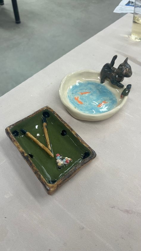 Pool Table Ashtray, Clay Pool Table, Clay Ashtray For Boyfriend, Clay Ashtrays Aesthetic, Clay Gifts For Boyfriend Diy, Ash Trey Ideas Clay, Airdry Clay Ash Tray, Air Dry Clay Projects For Boyfriend, Ash Trays Aesthetic