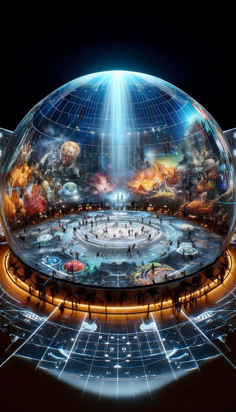 Newest innovations in dome projection technology Tunnel Lighting, Immersive Environment, 3d Projection Mapping, Air Image, 3d Holographic, Architecture Design Sketch, Projection Mapping, Space Planets, Geodesic Dome