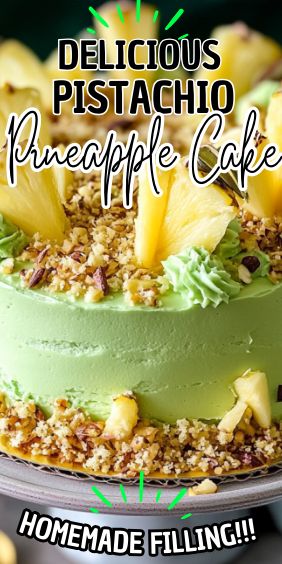 Pistachio Pineapple Cake Pistachio Pineapple Cake, Pistachio Cake Filling, Carrot Cake Cheesecake Recipe, Pistachio Cake Recipe, Peach Pound Cakes, Pineapple Cake Recipe, Tropical Cake, Pistachio Dessert, Carrot Cake Cheesecake