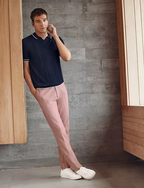 Pink Chinos Men Outfit, Peach Pants Outfit, Chinos Men Outfit, Peach Pants, Guys Fashion Casual, Pink Chinos, Guys Fashion, Polo Outfit, Pants Outfit Men