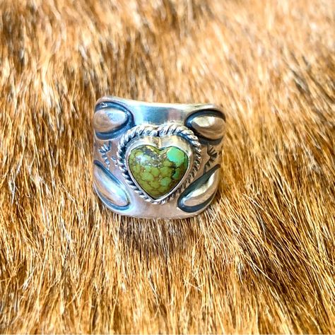 Gorgeous Stamped And Signed, Navajo Green Turquoise Heart Sterling Silver Ring. Beautiful Silver Work And Stamping On Band. Never Worn. Size 6. Turquoise Heart, Navajo Turquoise, Silver Work, Green Turquoise, Wide Bands, Bling Bling, Sterling Ring, Sterling Silver Ring, Silver Ring