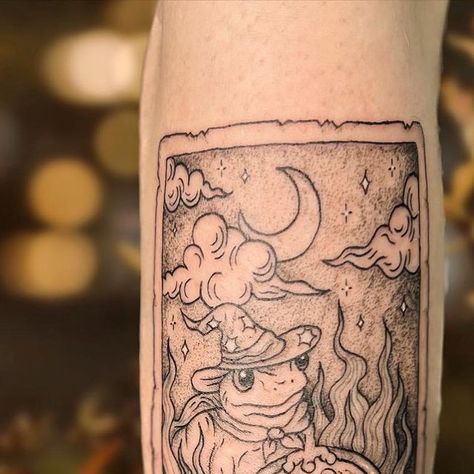 Frog Wizard Tattoo, Wizard Frog Tattoo, Wizard Frog, Wizard Tattoo, Frog Tattoo, Tarot Tattoo, Tarot Card Tattoo, Fineline Tattoo, Frog Tattoos