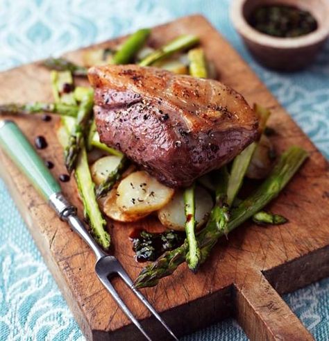 Roasted Lamb Rump with Potatoes, Asparagus and Mint Dressing Lamb Rump, Cook Lamb, Potatoes Asparagus, Mint Dressing, Welsh Recipes, Roasted Lamb, Special Meals, How To Cook Lamb, Ground Beef Pasta