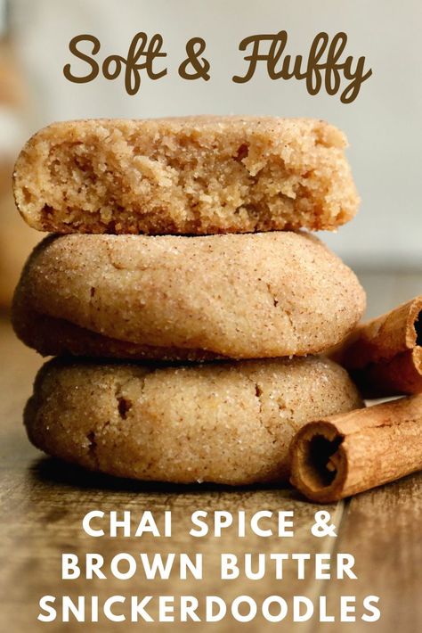 Chai Spice Brown Butter Snickerdoodles, Holiday Bakes Goods, Soft Chewy Cookie Recipes, Brown Sugar Chai Cookies, Turmeric Cookie Recipes, Cookies Recipes Thanksgiving, Chai Spice Cookies Recipe, Unique Christmas Cookie Flavors, Chiltepin Recipe