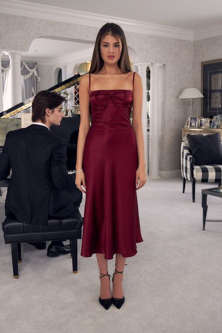 Forever Yours - Mirror Palais Mirror Palais Dress, Mirror Palais, Burgundy Midi Dress, Dress Aesthetic, Forever Yours, One Drop, Endless Love, Invisible Zipper, Silk Ties