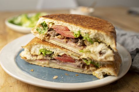 desired. Tripleta Sandwich Recipe Puerto Rico, Tripleta Sandwich, Puerto Rican Sandwich, Lunchtime Meals, Cubano Sandwich, Hispanic Recipes, Rican Food, Plantain Chips, Plantains Fried