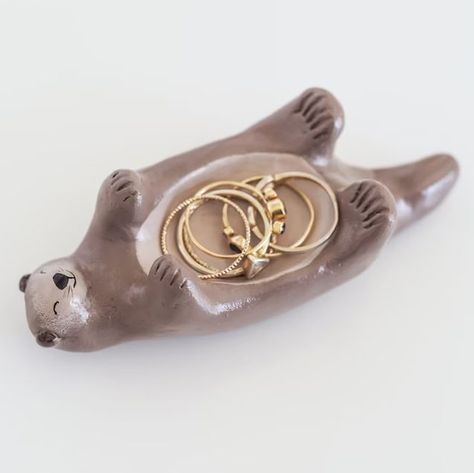 Clay Otter, Clay Idea, Clay Figurine, Otters, Ring Holder, Figurines, Ring