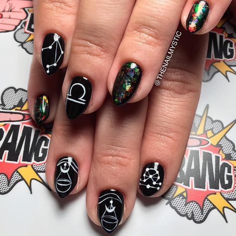 Libra Nails Design, Libra Witch, Libra Nails, Black Fire Opal, Witch Nails, Nail Idea, Black Fire, Get Nails, Almond Nails