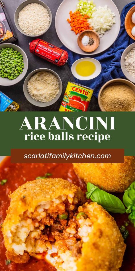 Satisfy your cravings with Italian Rice Balls, a classic Sicilian staple filled with Parmesan risotto-style rice and homemade ragù. Irresistibly crispy and creamy! Arancini Recipe Italian, Italian Rice Balls Recipe, Italian Rice Balls, Rice Balls Recipe, Arancini Recipe, Italian Rice, Sunday Dinner Recipes, Risotto Rice, Italian Recipes Authentic