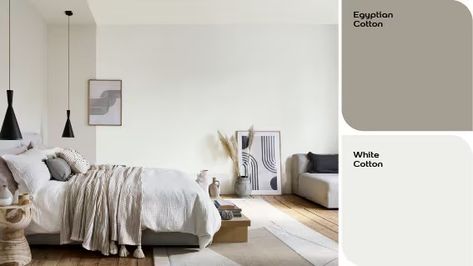 How to use Simply Refresh to create a tranquil two-tone bedroom  | Dulux Dulux White Cotton, Dulux White, Peaceful Bedroom, Dulux Paint, Pastel Shades, Fashion Room, Trending Decor, Kitchens Bathrooms, Neutral Colors