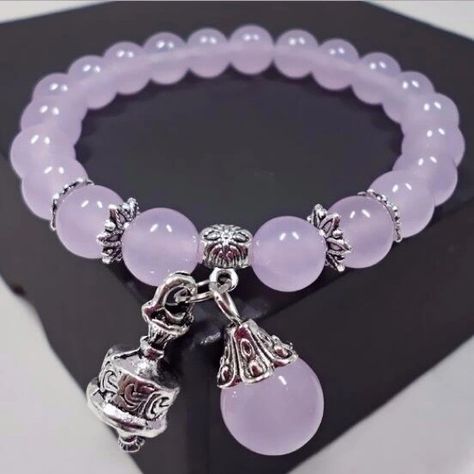 Jewelry | Natural Purple Crystal Beaded Stretch Charm Bracelet For Women | Poshmark Girly Bracelets, Chalcedony Bracelet, Gelang Manik-manik, Pretty Jewelry Necklaces, Chalcedony Stone, Gelang Manik, Purple Bracelet, Diy Bracelet Designs, Handmade Jewelry Tutorials