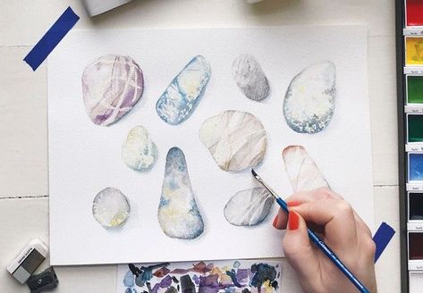 Watercolour Pebbles, Craft Trends, Basic Watercolor, Monochrome Painting, Trending Crafts, Painted Plant Pots, Watercolor Projects, Watercolor Cactus, Trends For 2024