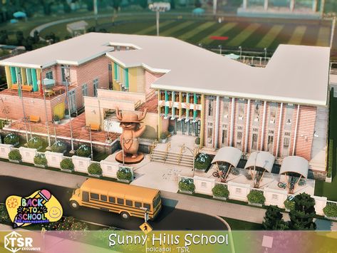 The Sims Resource - Back To School - Sunny Hills School No CC The Sims 4 Lots, School Building, Sims 4 Houses, Sims House, The Sims Resource, Sims Resource, The Sims 4, First Day Of School, The Sims