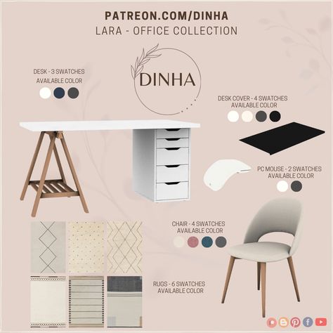 Set preview: Lara - Office Collection | Patreon Sims 4 Computer Desk Cc, The Sims 4 Desk Cc, Sims 4 Cc Office Furniture Ideas, Sims 4 Cc Office Desk, Sims 4 Laptop Cc, Sims 4 Computer Cc, Sims 4 Desk Cc, Sims 4 Dorm Cc, Sims 4 University Cc