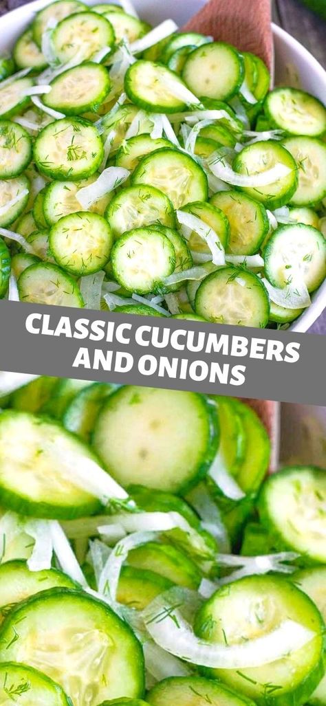 Crochet Pickle, Cucumber Onion Salad, Cold Side Dishes, Vinegar Cucumbers, Marinated Cucumbers, Cucumbers And Onions, Pickle Jar, Onion Salad, Cucumber Recipes Salad