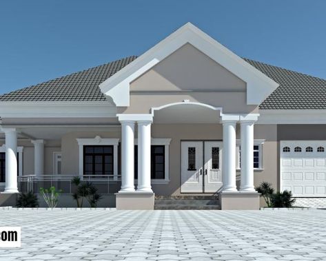 Semi Detached Bungalow, Modern Neoclassical Architecture, Nigerian House Plans, Flat Roof House Designs, Modern Bungalow House Plans, Building Design Plan, Modern Bungalow House Design, Bungalow Style House, Luxury Plan