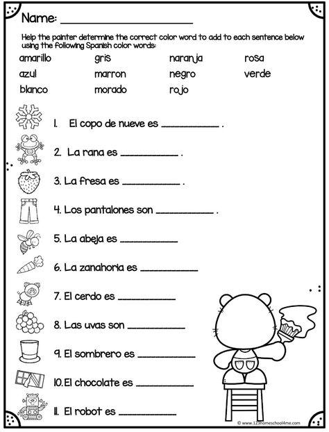 3rd Grade Spanish Worksheets, Spanish Worksheets For Kindergarten, Spanish Colors Worksheet, Spanish Worksheets For Kids Printables, Spanish For Kids Printables, Simple Spanish Sentences, Elementary Spanish Worksheets, Spanish Beginners, Beginner Spanish Worksheets