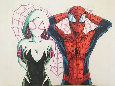 No photo description available. Spider Man Fan Art, Spider Gwen Comics, Gwen Spiderman, Spiderman And Spider Gwen, Spiderman Coloring, Image Spiderman, Discover New Music, Spiderman 3, Spiderman Spider