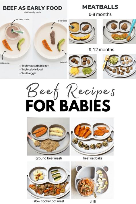 Whether you are doing purees, baby led weaning, or both, here are some easy and age-appropriate ways to serve beef to babies. Ground Beef Blw, Blw Beef Recipes, Blw Ground Beef Recipes, Beef Baby Food Recipes, Blw Ground Beef, Beef Puree For Baby, Ground Beef For Baby, Ground Beef Baby Led Weaning, Beef Baby Food